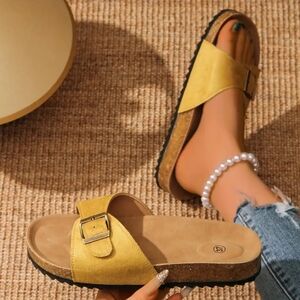 Vibrant "Golden Hour" Buckled Slide Sandals - Sunshine Comfort Flats ✨